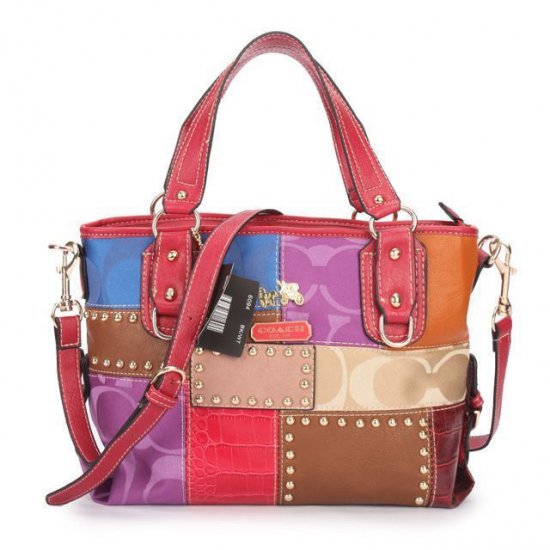 Coach Holiday Matching Stud Medium Red Multi Totes EBS